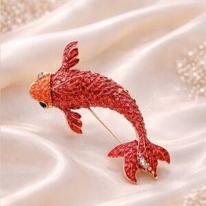 Sirena Red Crystal Carp Fish Brooch